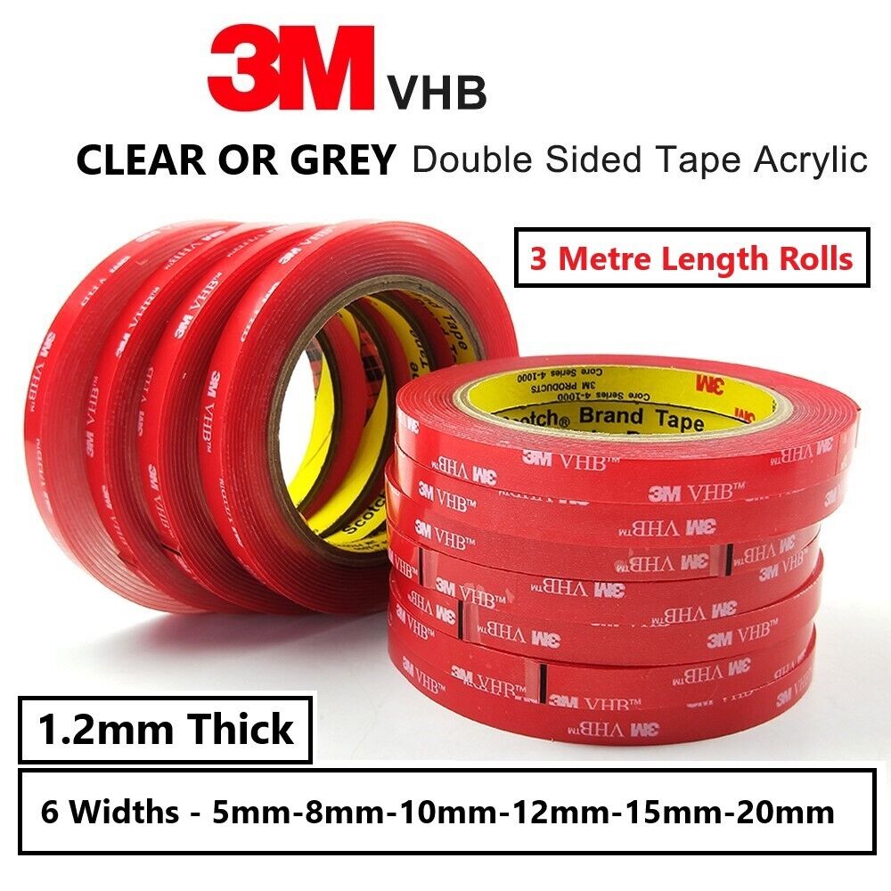 3M DOUBLE SIDED TAPE VHB HEAVY DUTY ADHESIVE STRONG STICKY TAPE ROLL CLEAR GREY