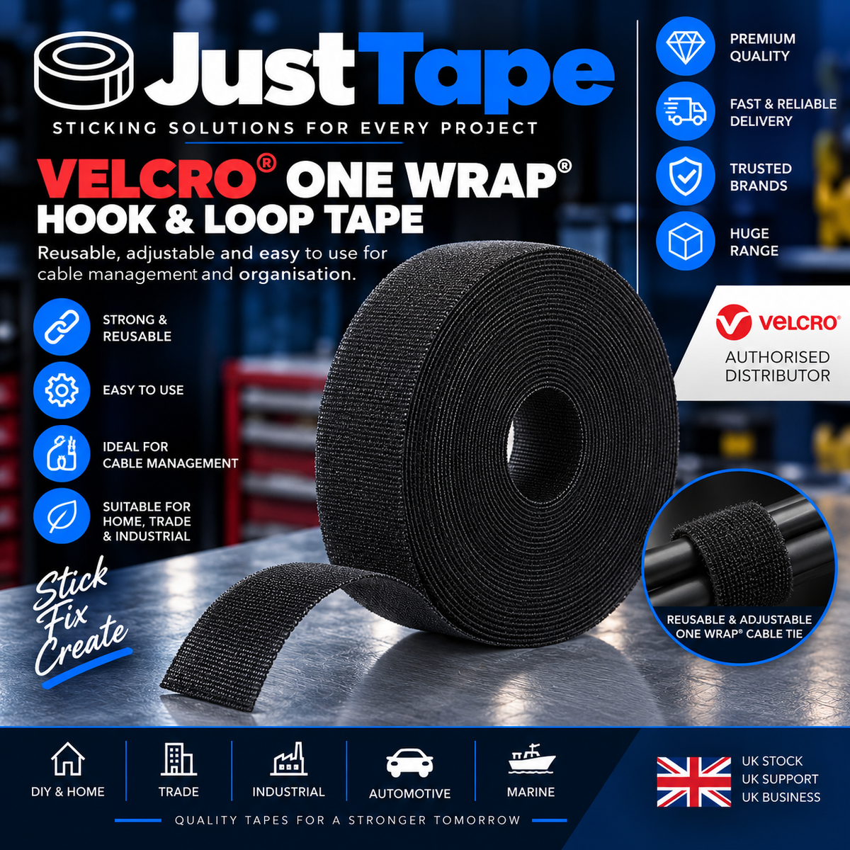 VELCRO® ONE-WRAP Reusable Double Sided Strapping Tape Hook and Loop